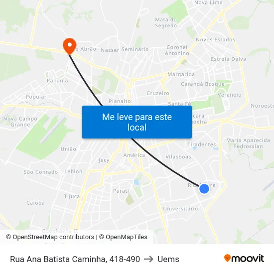 Rua Ana Batista Caminha, 418-490 to Uems map