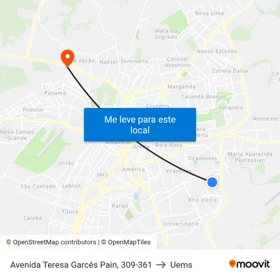 Avenida Teresa Garcês Pain, 309-361 to Uems map