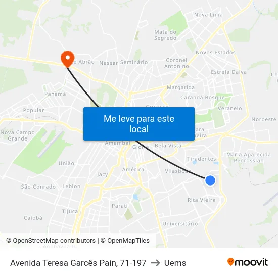 Avenida Teresa Garcês Pain, 71-197 to Uems map