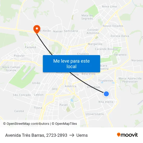 Avenida Três Barras, 2723-2893 to Uems map