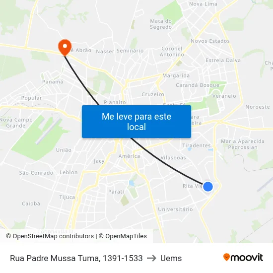 Rua Padre Mussa Tuma, 1391-1533 to Uems map