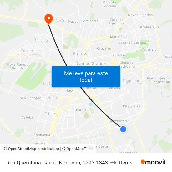Rua Querubina García Nogueira, 1293-1343 to Uems map