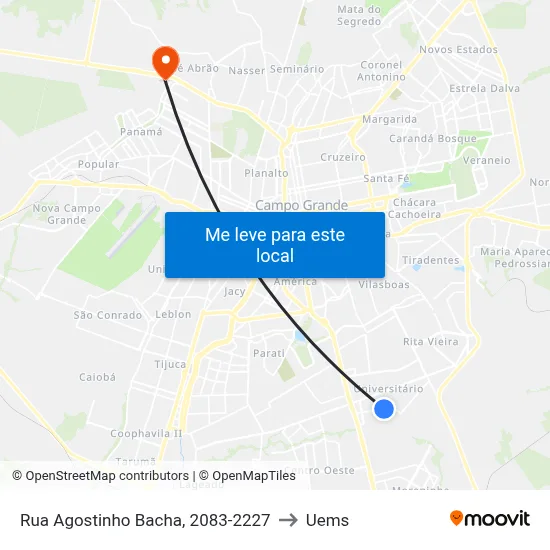 Rua Agostinho Bacha, 2083-2227 to Uems map