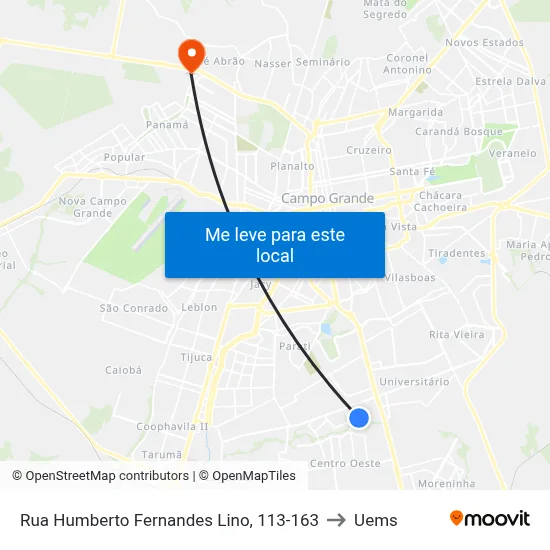 Rua Humberto Fernandes Lino, 113-163 to Uems map