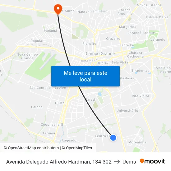 Avenida Delegado Alfredo Hardman, 134-302 to Uems map