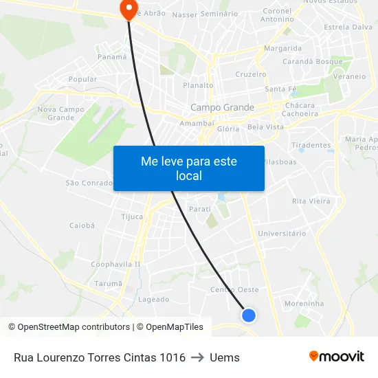 Rua Lourenzo Torres Cintas 1016 to Uems map