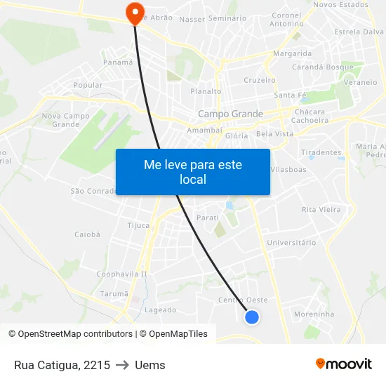 Rua Catigua, 2215 to Uems map