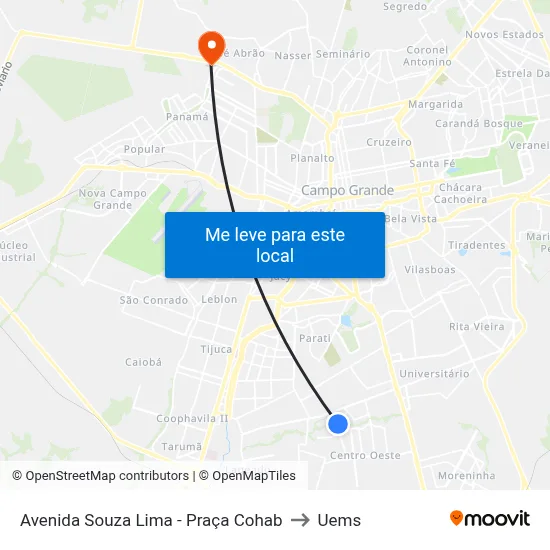 Avenida Souza Lima - Praça Cohab to Uems map