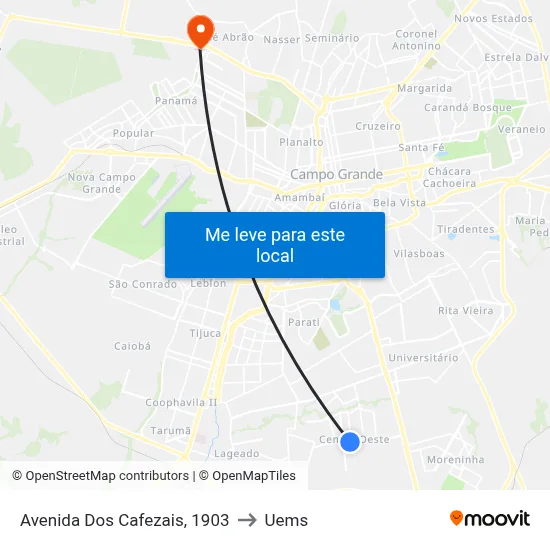 Avenida Dos Cafezais, 1903 to Uems map