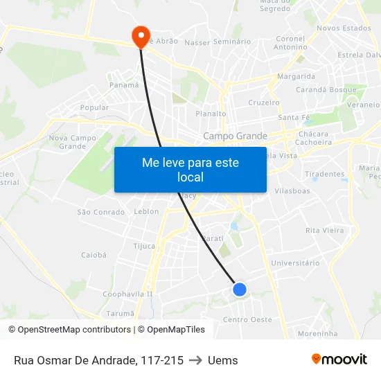 Rua Osmar De Andrade, 117-215 to Uems map