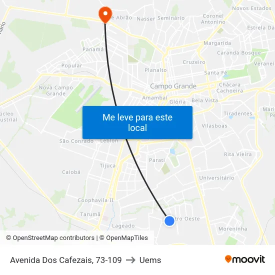 Avenida Dos Cafezais, 73-109 to Uems map