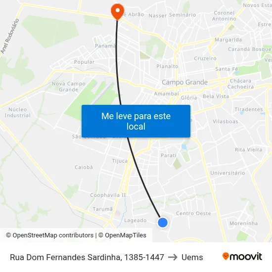 Rua Dom Fernandes Sardinha, 1385-1447 to Uems map
