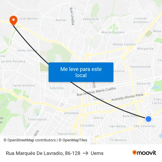 Rua Marquês De Lavradio, 86-128 to Uems map