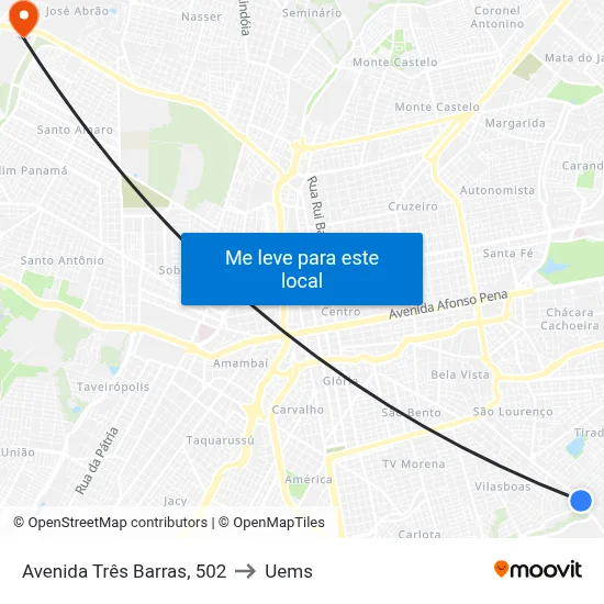 Avenida Três Barras, 502 to Uems map