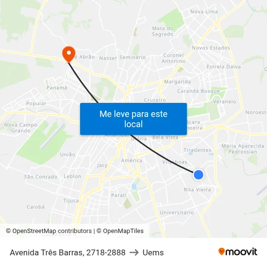 Avenida Três Barras, 2718-2888 to Uems map