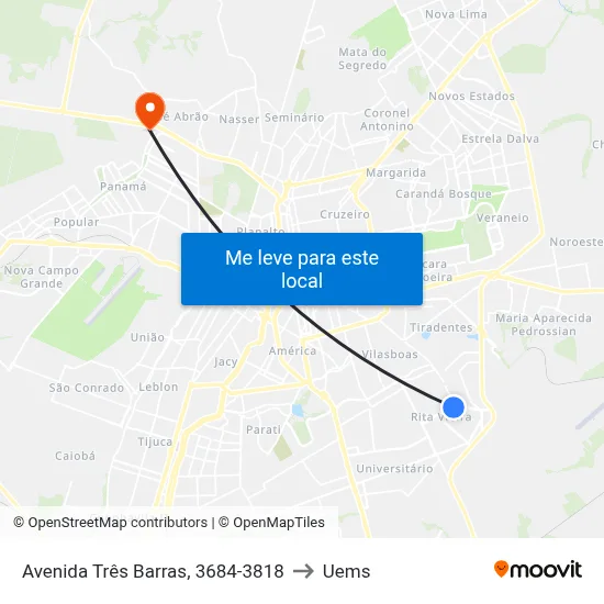 Avenida Três Barras, 3684-3818 to Uems map