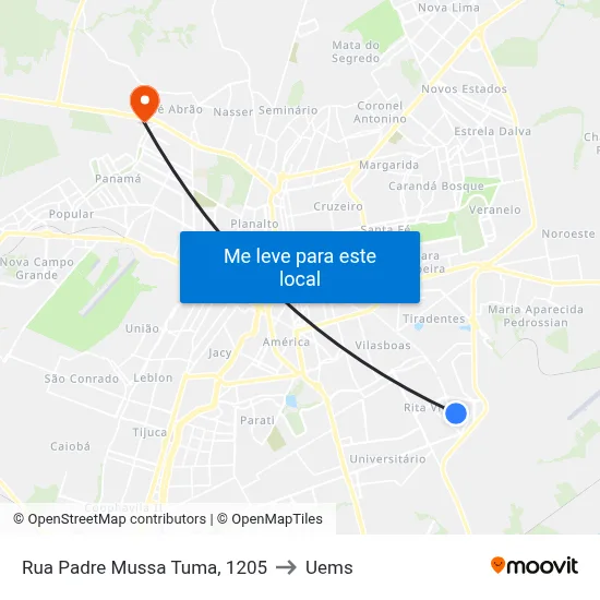 Rua Padre Mussa Tuma, 1205 to Uems map