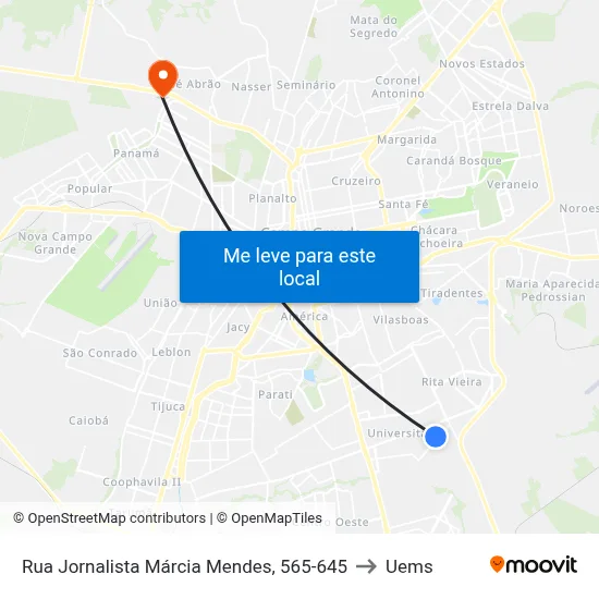 Rua Jornalista Márcia Mendes, 565-645 to Uems map