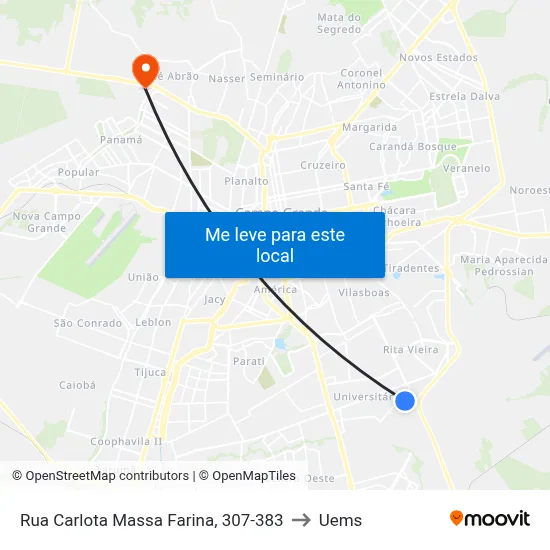 Rua Carlota Massa Farina, 307-383 to Uems map