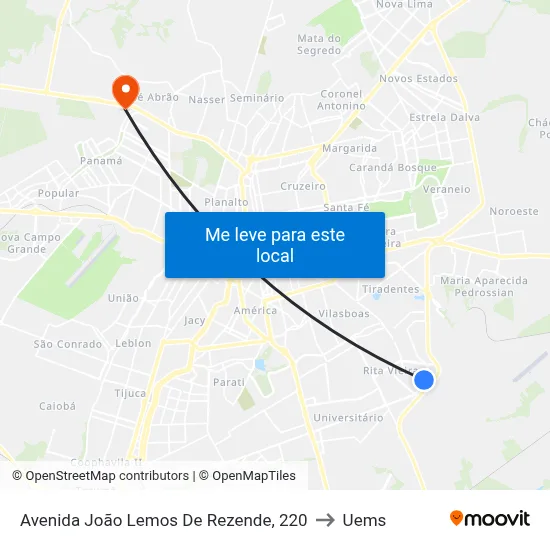 Avenida João Lemos De Rezende, 220 to Uems map