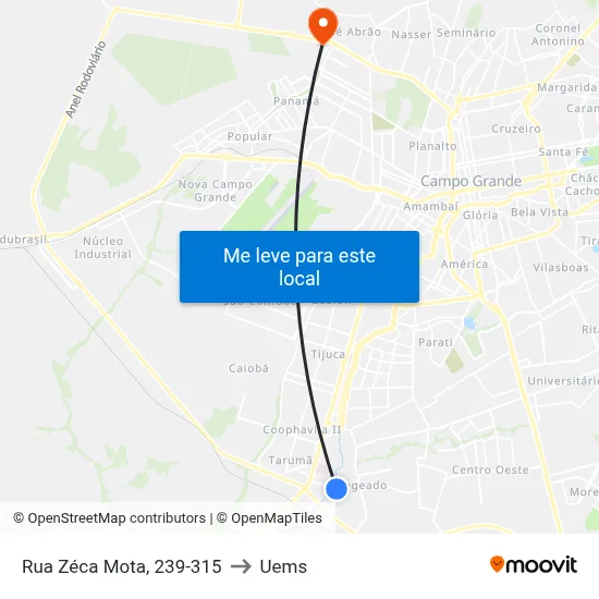 Rua Zéca Mota, 239-315 to Uems map
