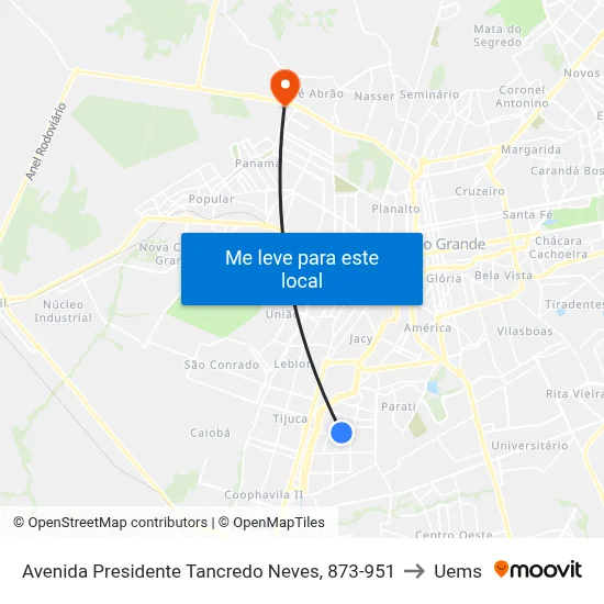 Avenida Presidente Tancredo Neves, 873-951 to Uems map