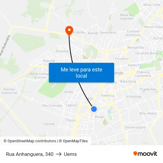Rua Anhanguera, 340 to Uems map