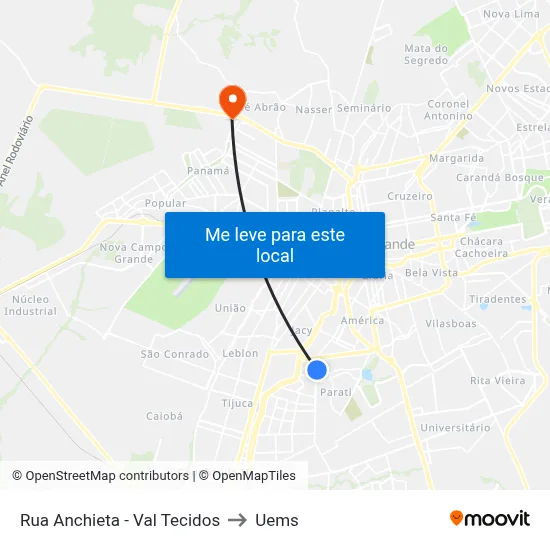 Rua Anchieta - Val Tecidos to Uems map
