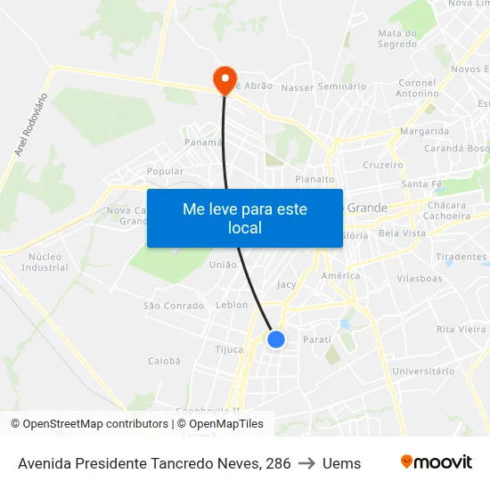 Avenida Presidente Tancredo Neves, 286 to Uems map