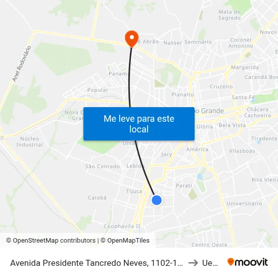 Avenida Presidente Tancredo Neves, 1102-1220 to Uems map