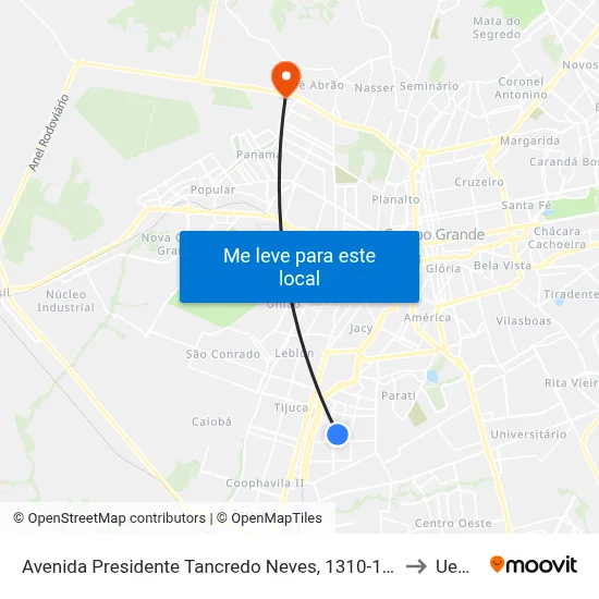 Avenida Presidente Tancredo Neves, 1310-1398 to Uems map