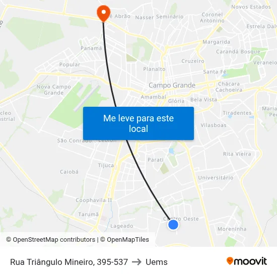 Rua Triângulo Mineiro, 395-537 to Uems map