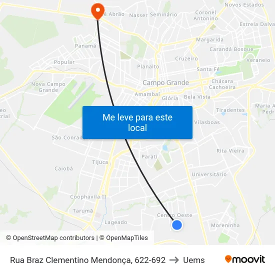 Rua Braz Clementino Mendonça, 622-692 to Uems map