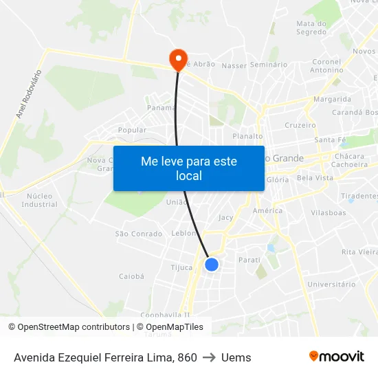 Avenida Ezequiel Ferreira Lima, 860 to Uems map
