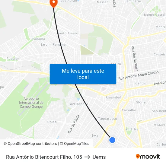 Rua Antônio Bitencourt Filho, 105 to Uems map