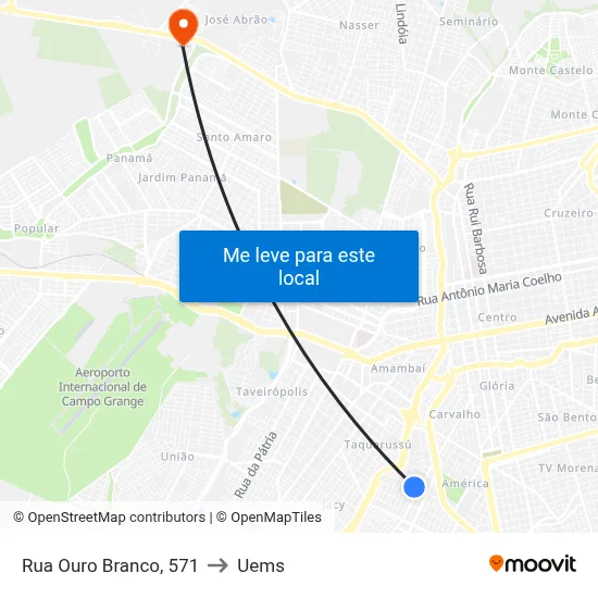 Rua Ouro Branco, 571 to Uems map
