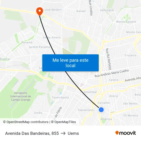 Avenida Das Bandeiras, 855 to Uems map