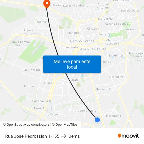 Rua José Pedrossian 1-155 to Uems map