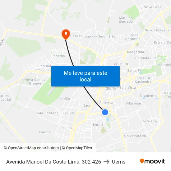 Avenida Manoel Da Costa Lima, 302-426 to Uems map