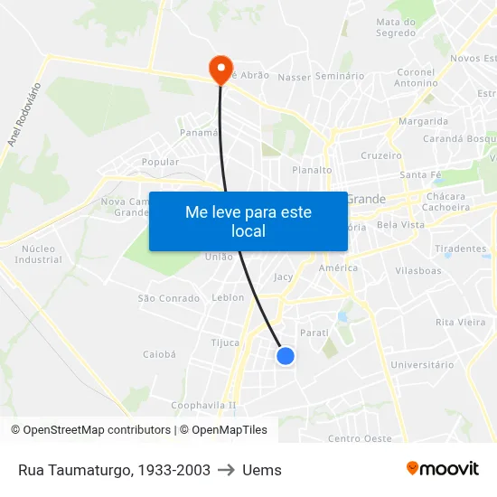 Rua Taumaturgo, 1933-2003 to Uems map