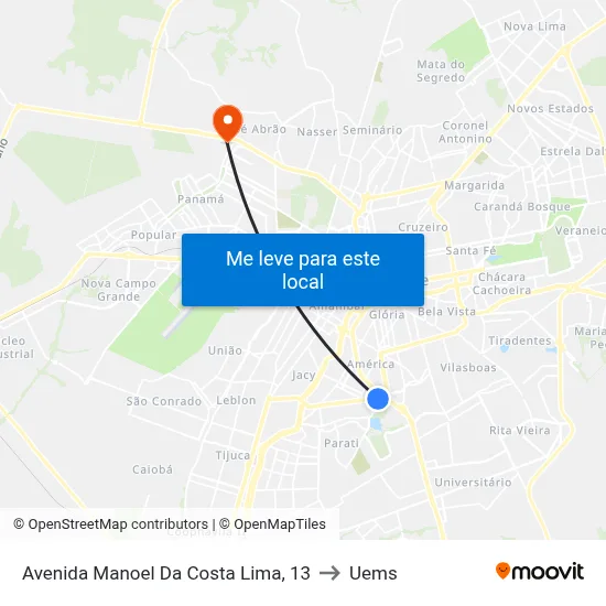 Avenida Manoel Da Costa Lima, 13 to Uems map