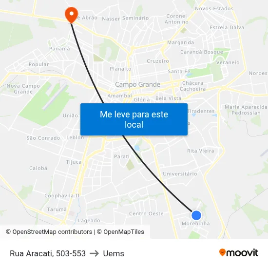 Rua Aracati, 503-553 to Uems map