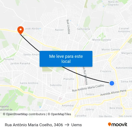 Rua Antônio Maria Coelho, 3406 to Uems map