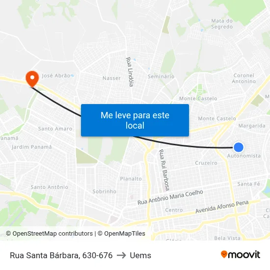 Rua Santa Bárbara, 630-676 to Uems map