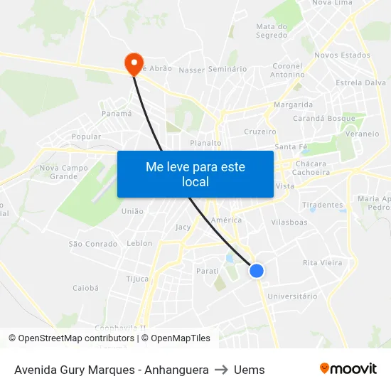 Avenida Gury Marques - Anhanguera to Uems map