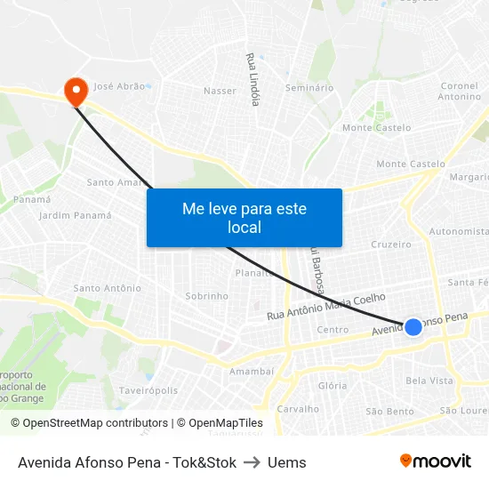 Avenida Afonso Pena - Tok&Stok to Uems map