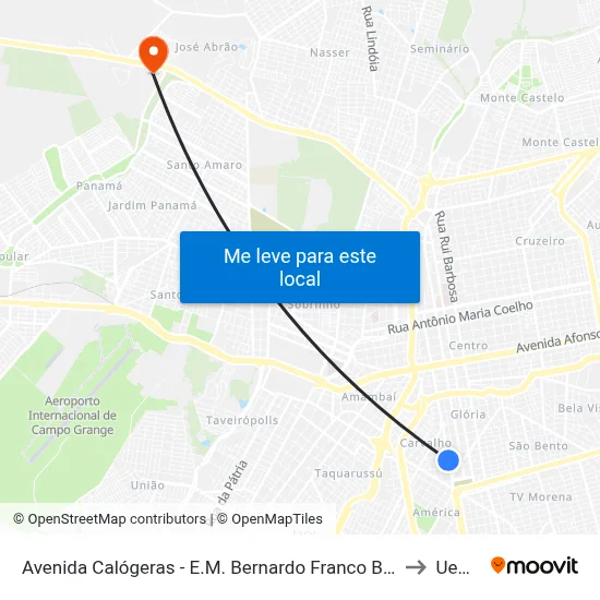 Avenida Calógeras - E.M. Bernardo Franco Baís to Uems map