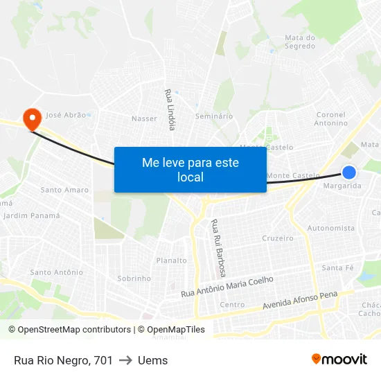Rua Rio Negro, 701 to Uems map