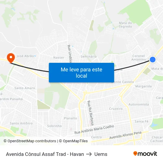 Avenida Cônsul Assaf Trad - Havan to Uems map