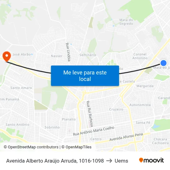 Avenida Alberto Araújo Arruda, 1016-1098 to Uems map